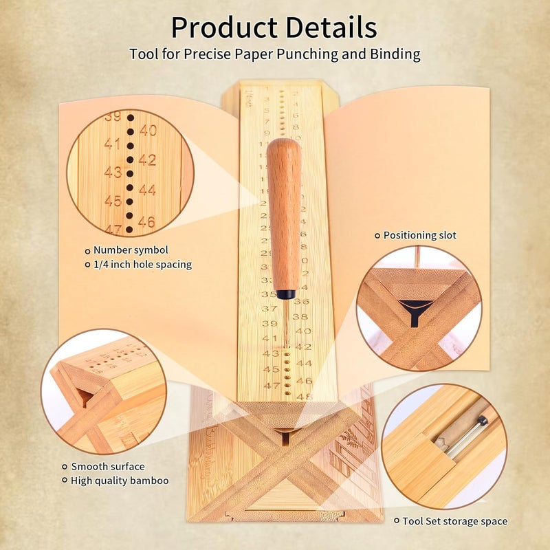 OopsifyMe Bamboo Book Binding Kits with an Awl, Book Binding Cradle, Signature Punching Tools with Piercing Guide Book, Book Binding Materials, Bookbinding Supplies for DIY Bookbinding Crafts with Storage - Image 2